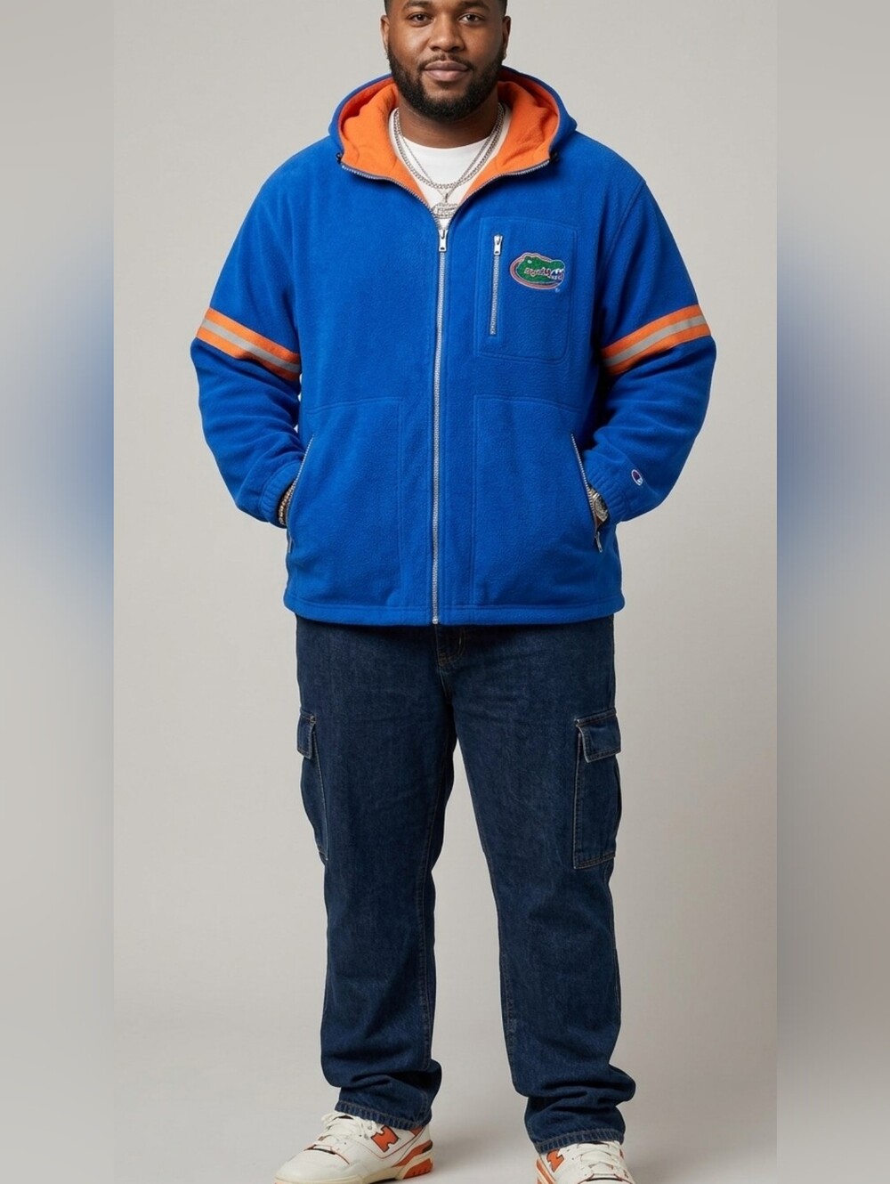 Vintage 1990s Champion Florida Gators Striped Zip Up Hooded Fleece Jacket